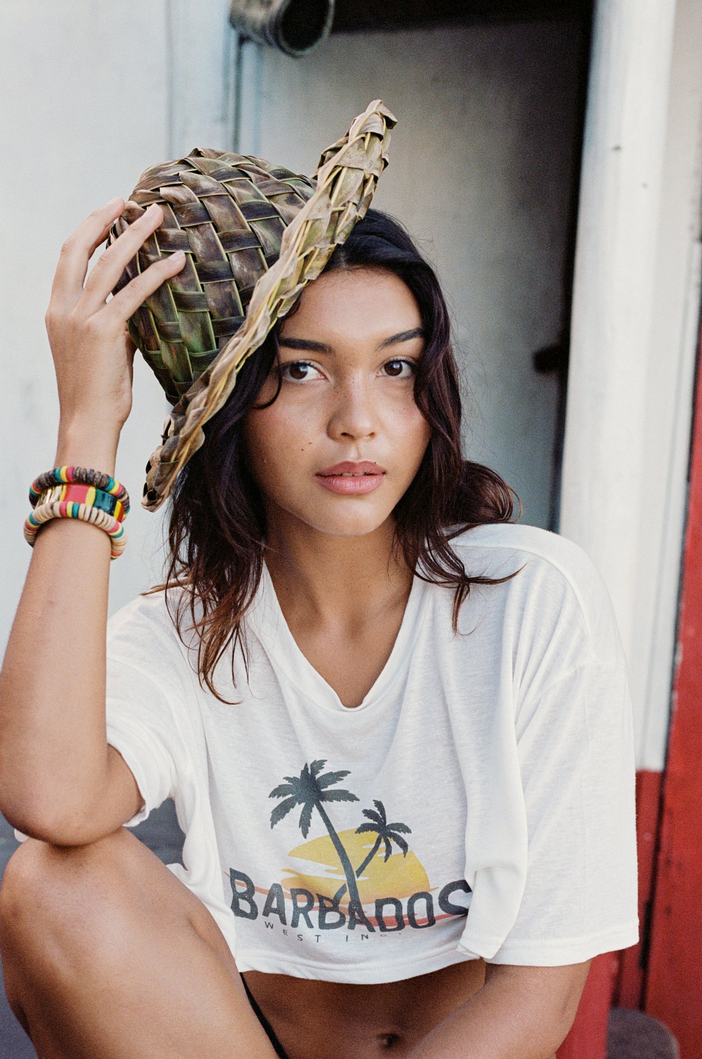 The Barbados Cropped Tee Sunset palm